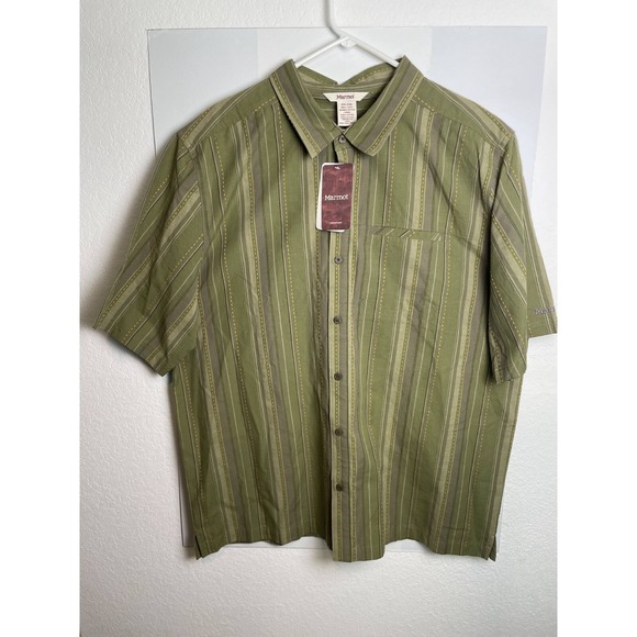Marmot Other - Marmot Kenya Short Sleeve Button Up Shirt Men's XXL Green Stripe Outdoor Casual